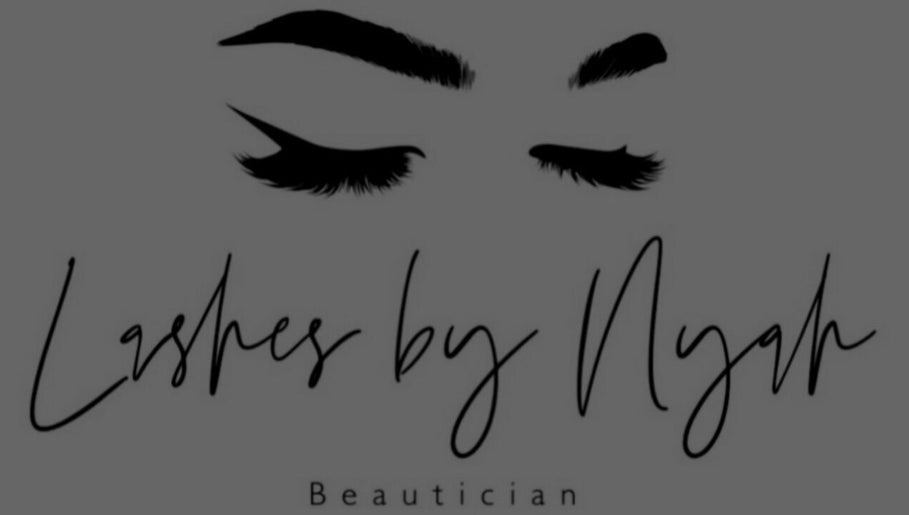 Lashes By Nyah logo with stylized eyebrow and lashes, located in Rugby, England, GB.