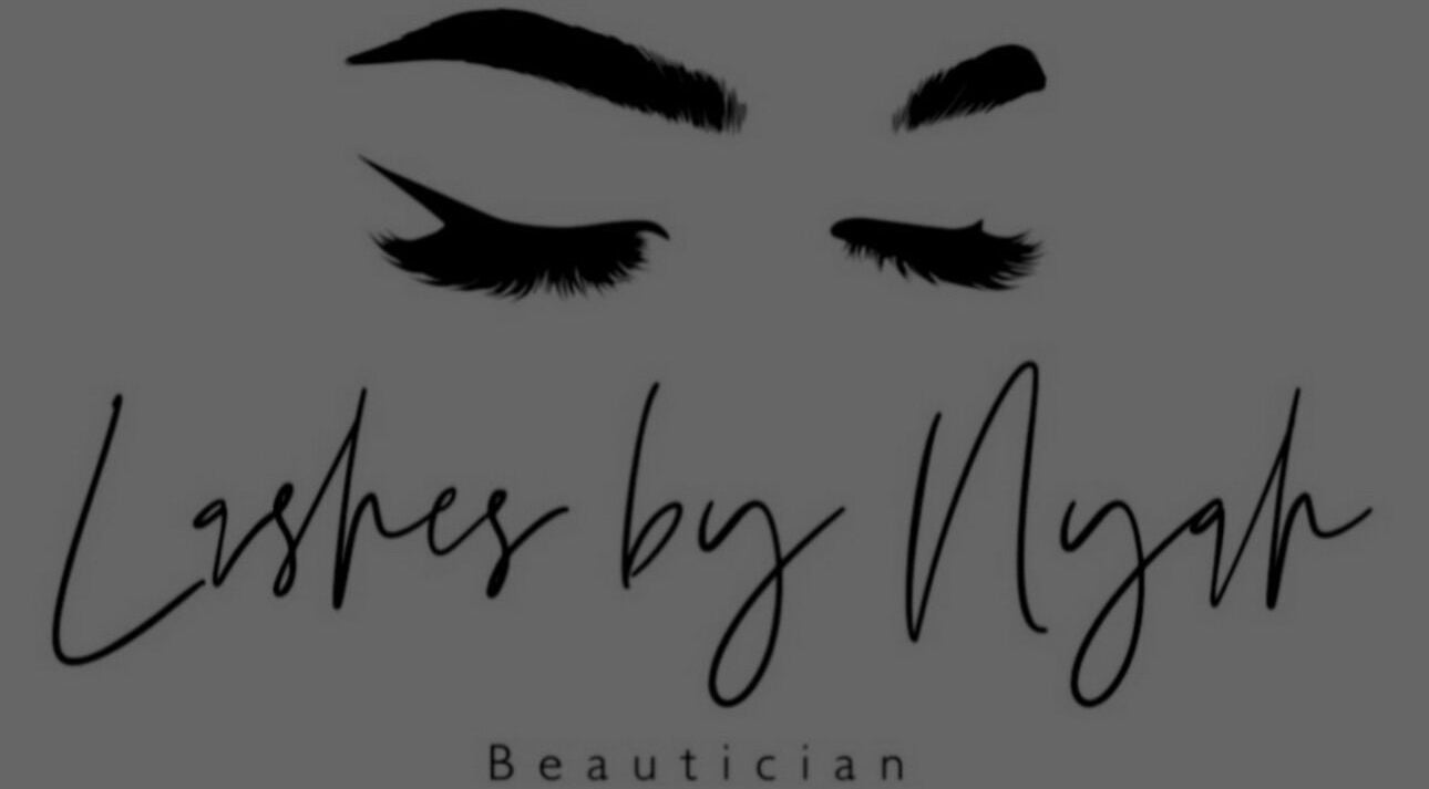 Lashes By Nyah logo with stylized eyebrow and lashes, located in Rugby, England, GB.