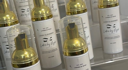 Golden lash cleansers on display at Lashes By Nyah, Rugby, England, GB. Designed for eyelash extensions.