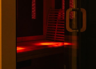 Warm infrared sauna at Wild Beauty, London, England, GB, offering relaxing wellness experiences.