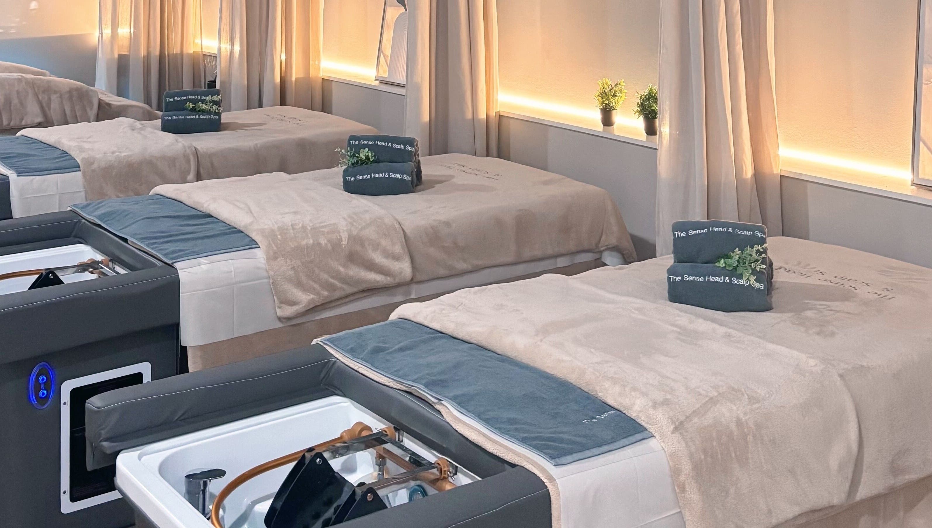 Luxurious massage beds at The Sense Head + Scalp Spa-Mountain View, California, US for ultimate relaxation.