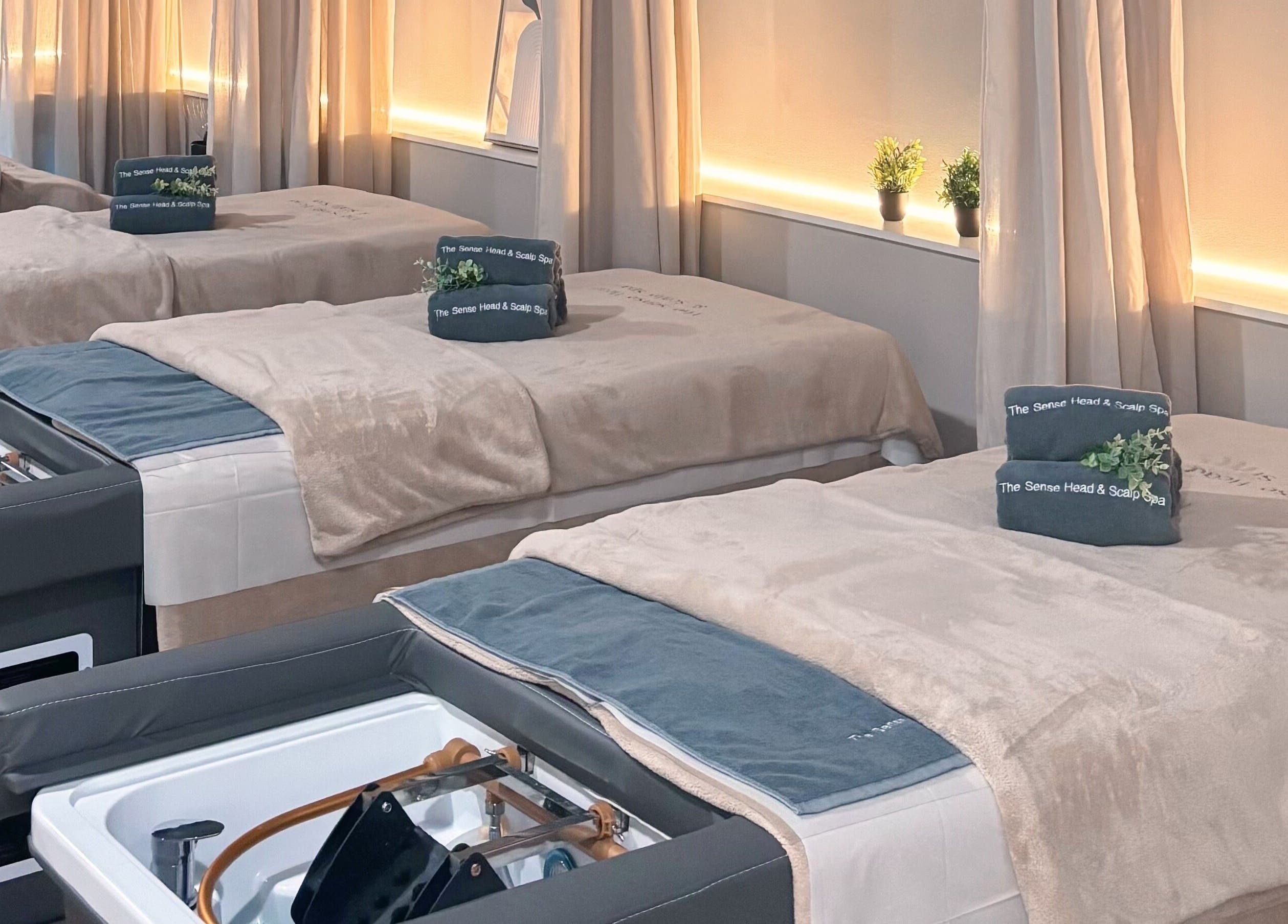 Luxurious massage beds at The Sense Head + Scalp Spa-Mountain View, California, US for ultimate relaxation.