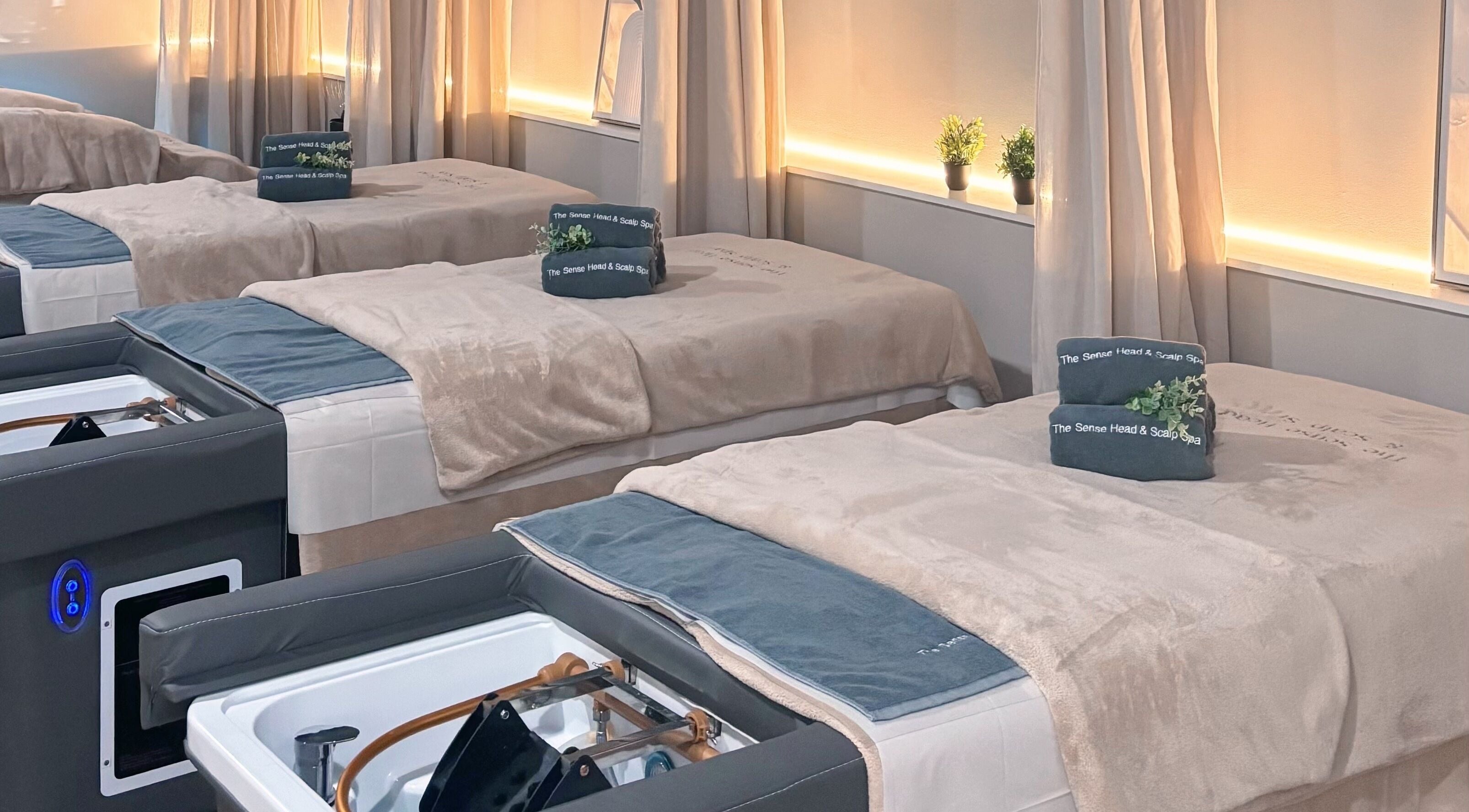 Luxurious massage beds at The Sense Head + Scalp Spa-Mountain View, California, US for ultimate relaxation.