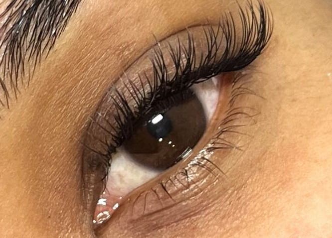 Close-up of enhanced lashes at Lash Lovin’, London, England, GB.