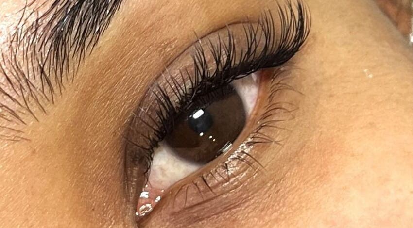 Close-up of enhanced lashes at Lash Lovin’, London, England, GB.
