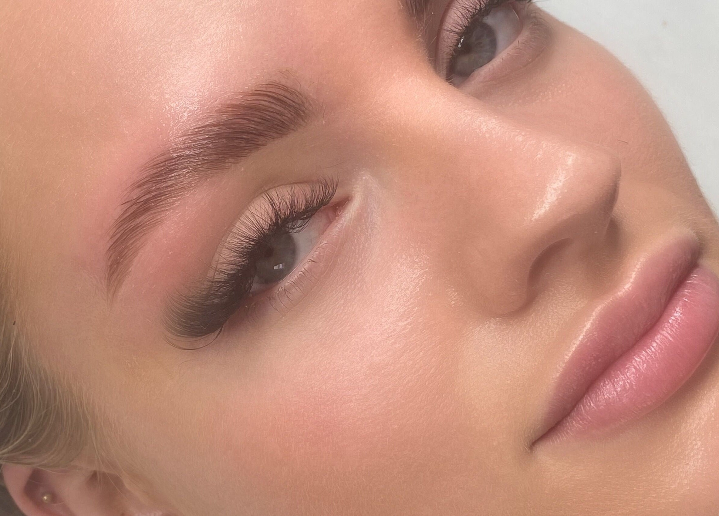Close-up of enhanced brows and lashes at Brow Obsession Specialist in Dee Why, New South Wales, AU.