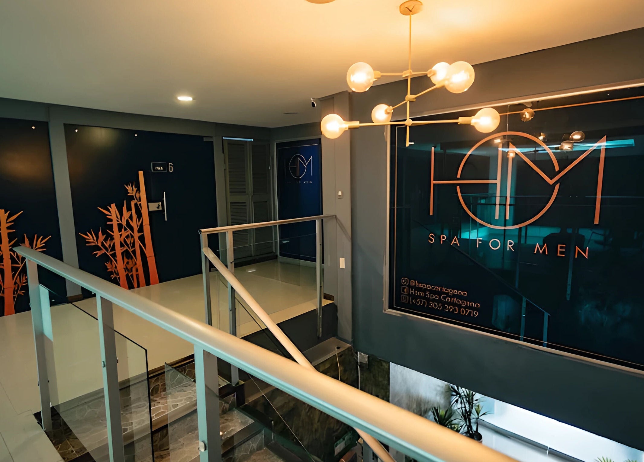 Stylish entrance of Hom Spa Cartagena in Cartagena, Bolívar, CO with modern lighting and decor.