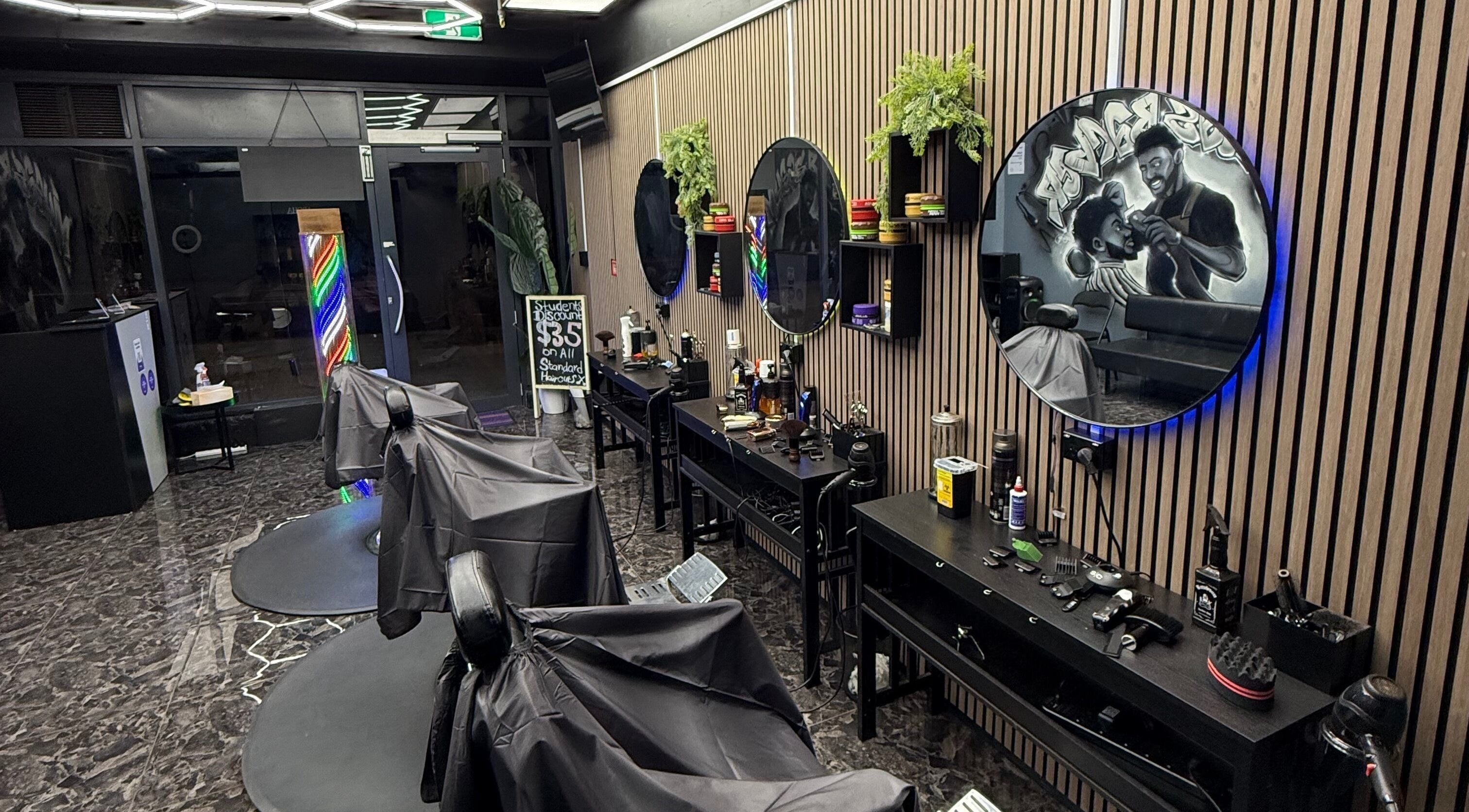 Musa’s Barber Auckland interior with chic decor and modern barber stations. Located in Auckland, Auckland, NZ.