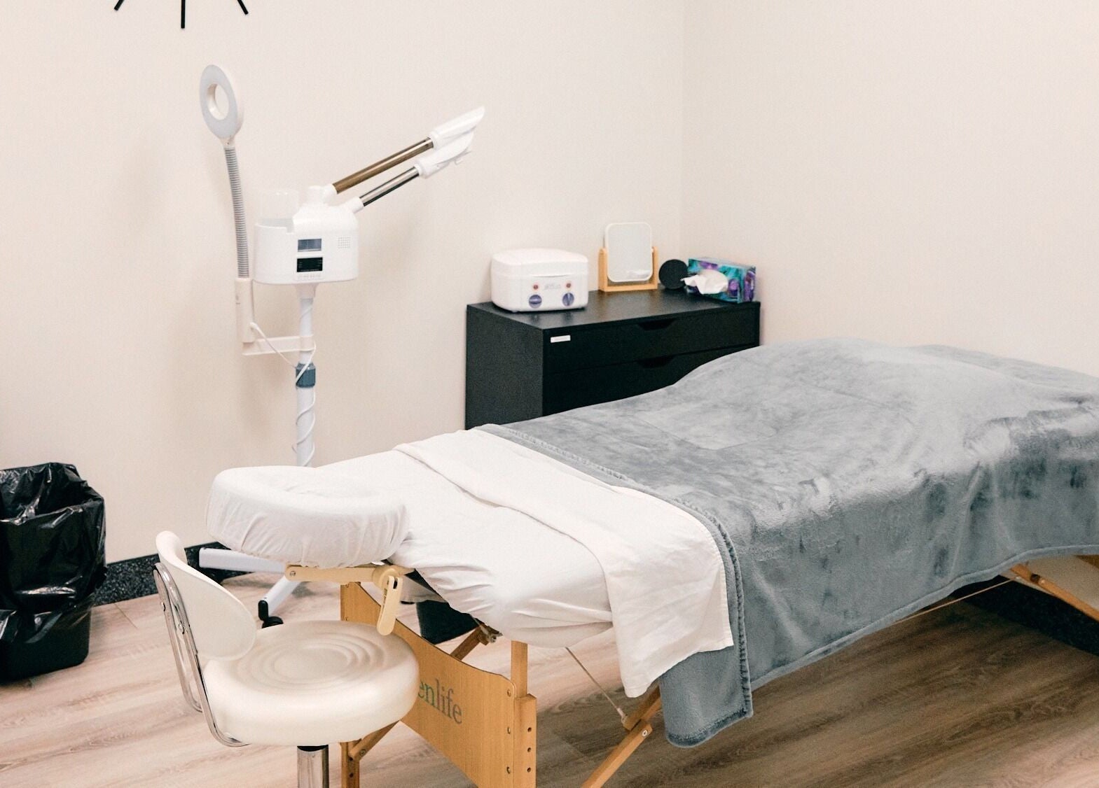 Cozy, inviting massage room at Salt and Stone Massage Therapy in Saskatoon, Saskatchewan, CA.
