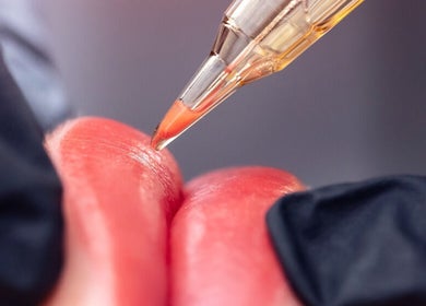 Microblading lip enhancement at The Brow Design Co, Bentleigh East, Victoria, AU.