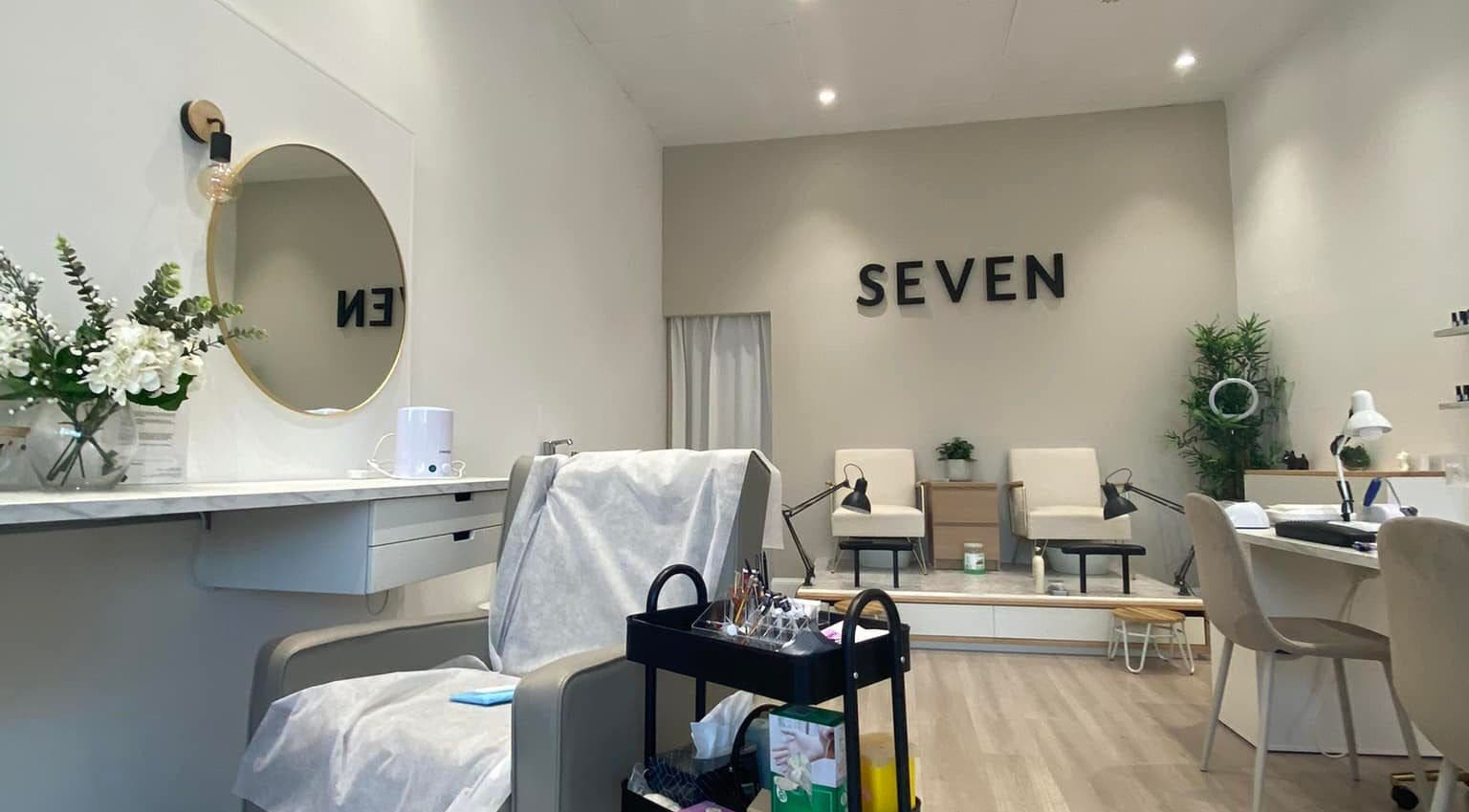 Elegant salon interior at The Brow Design Co, Bentleigh East, Victoria, AU featuring chic decor and plush seating.