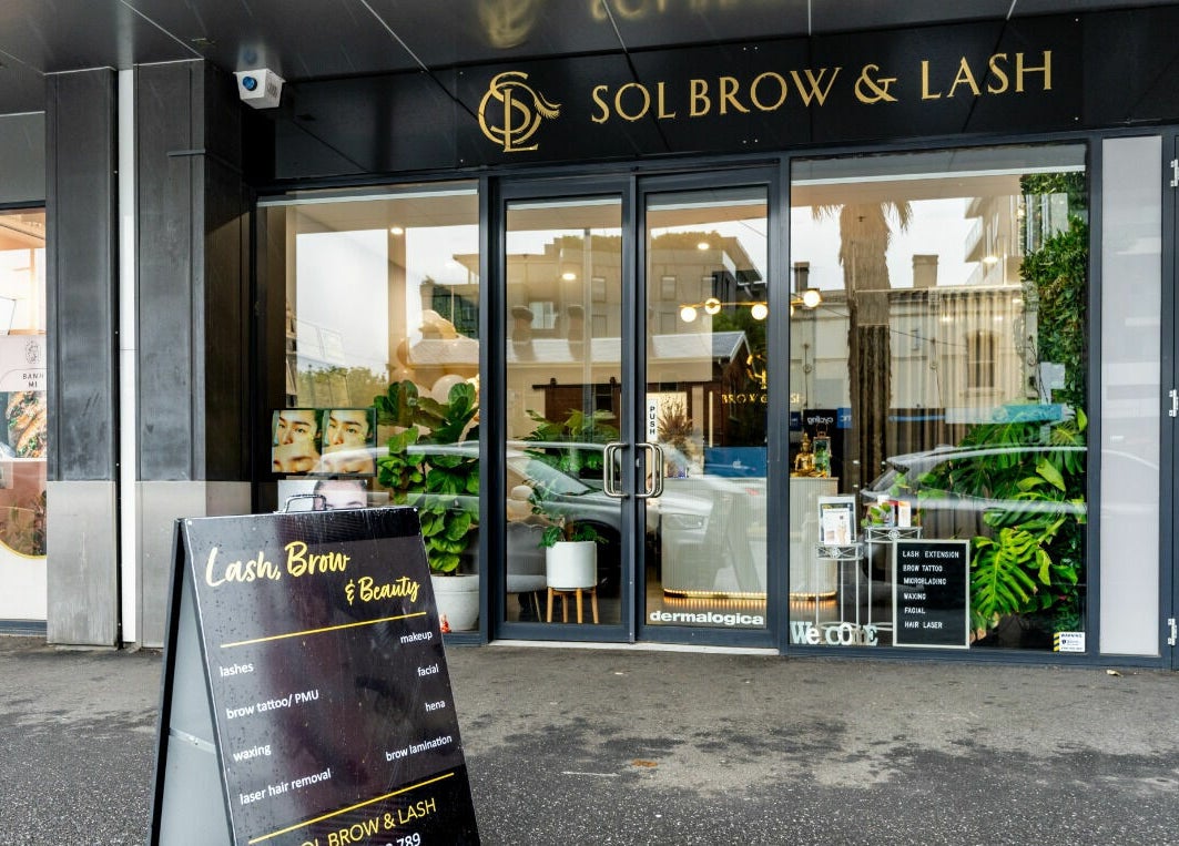 Front view of Sol Brow and Lash, a beauty venue in Melbourne, Victoria, AU showcasing sleek entrance and signage.
