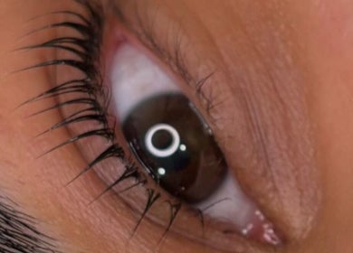 Close-up of a perfectly made-up eye at Sage Beauty Bar, Abbotsford, British Columbia, CA.