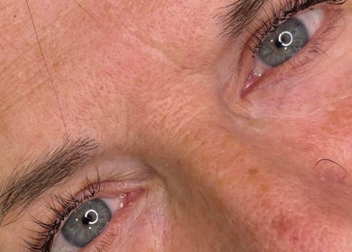 Close-up of glowing eyes with natural skin at Sage Beauty Bar, Abbotsford, British Columbia, CA.
