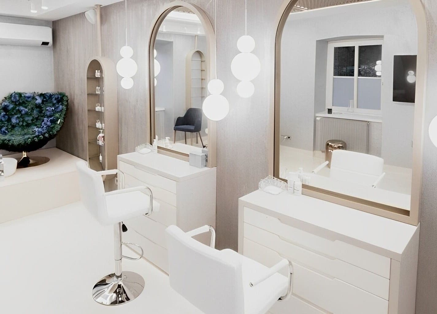 Modern szépségszalon belső tér Paava Pro Aging Salonban, Budapest, Magyarország, HU.