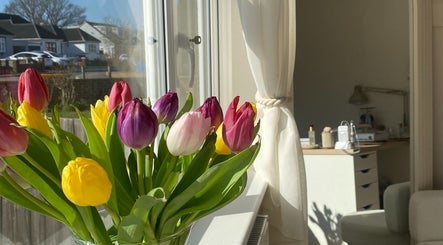 Vibrant tulips in sunlight at PLBeauty, Thundersley, England, GB, creating a serene atmosphere.
