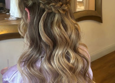 Elegant braided hairstyle at Caylee Heath Bridal Hair in Waterlooville, England, GB.