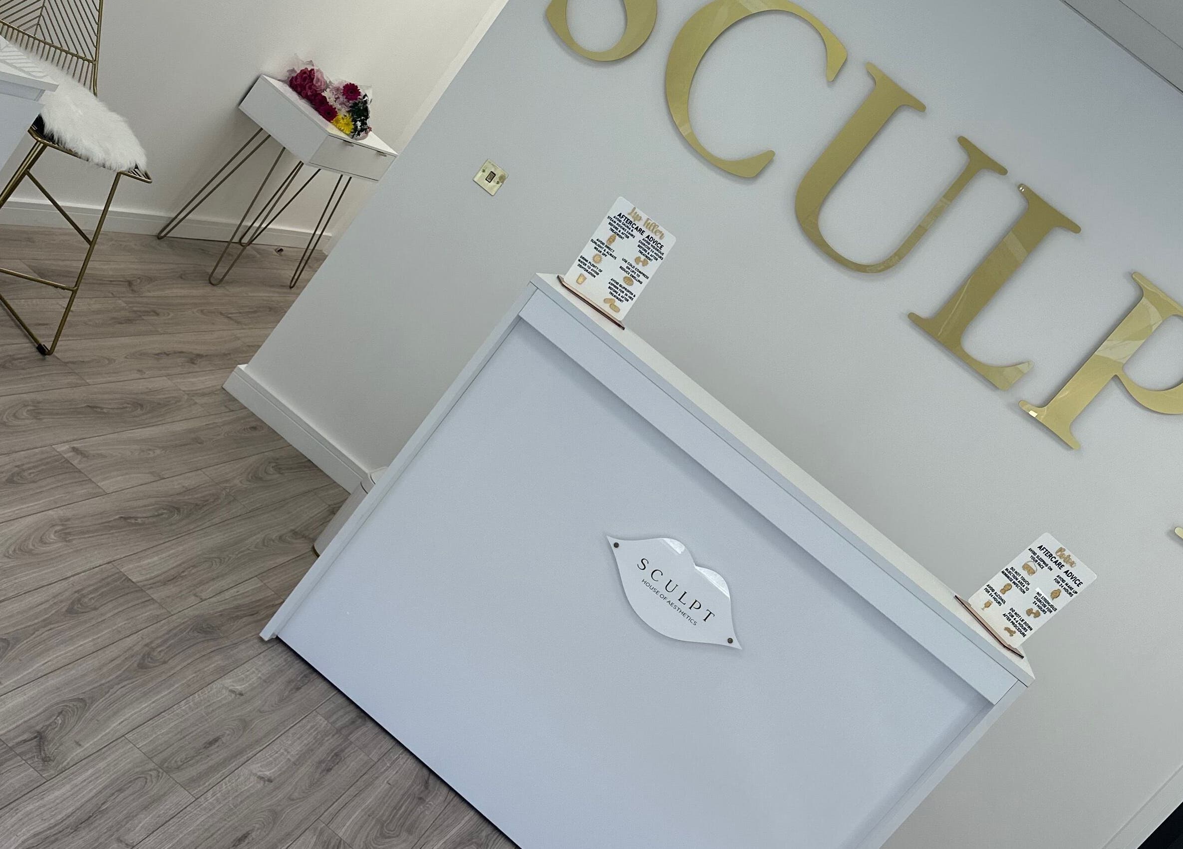Sculpt House of Aesthetics reception area in Johnstone, Scotland, GB featuring sleek decor and modern design.