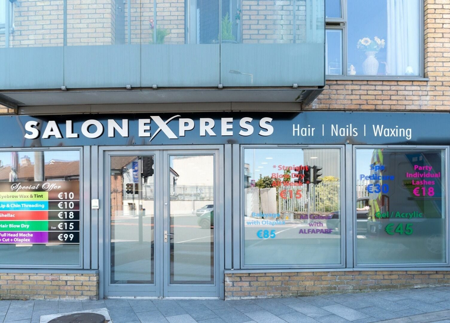 Exterior of Salon Express Tallaght, a beauty venue in Dublin, County Dublin, IE showcasing services and prices.
