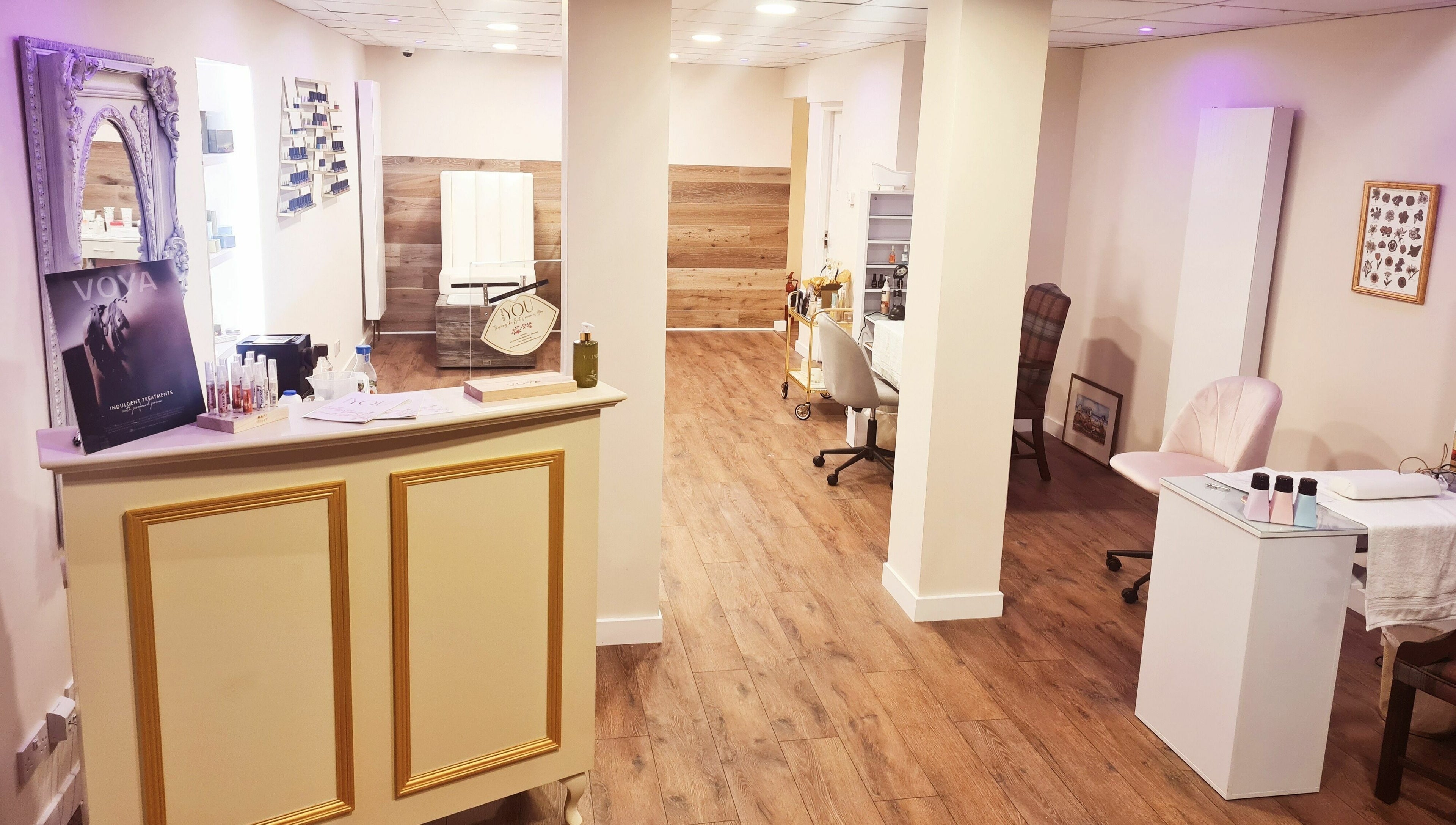 Spacious interior of All About You, Blairgowrie, Scotland, GB showing a modern reception and treatment areas.