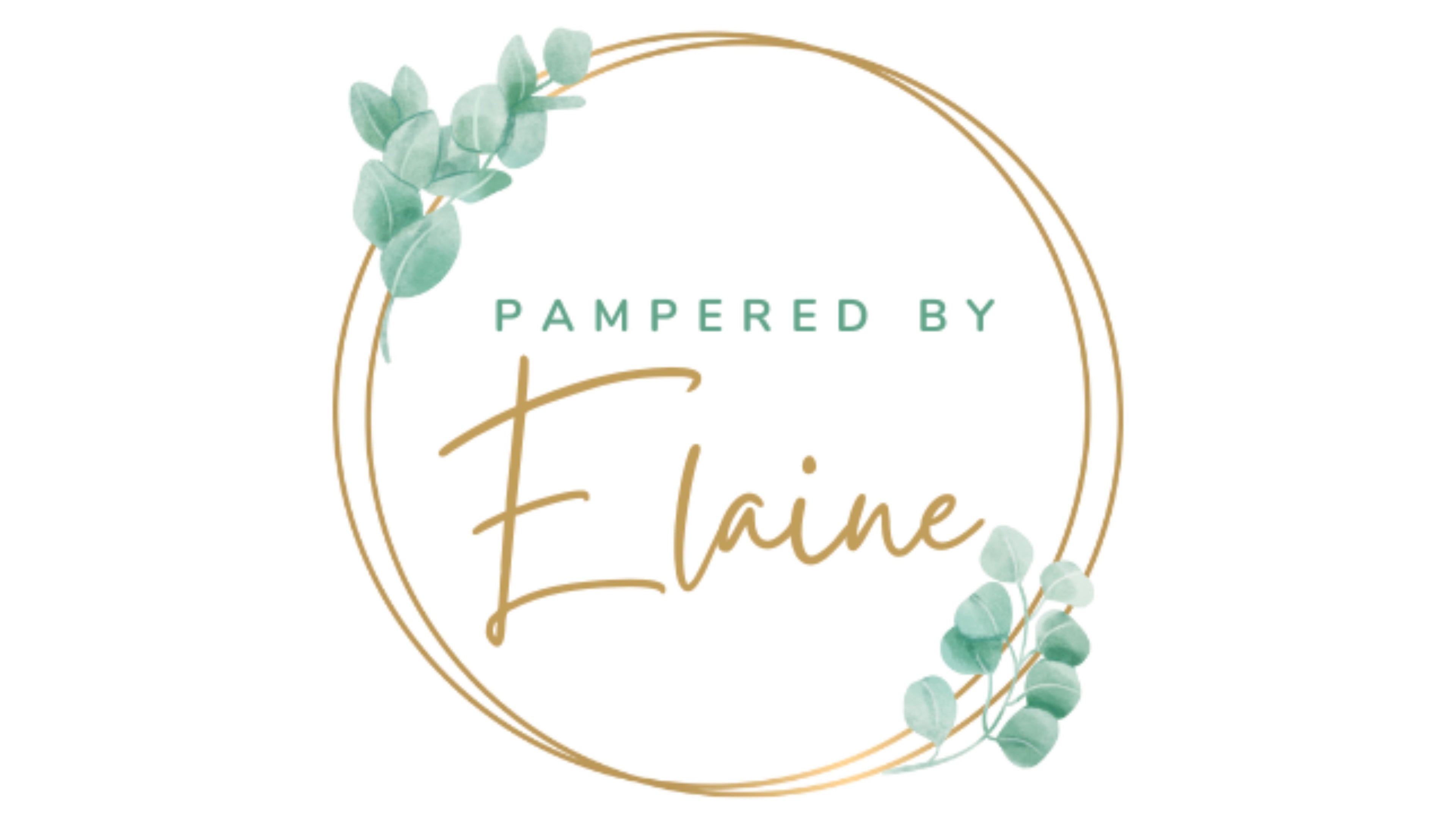 Elegant logo with eucalyptus for Pampered by Elaine, Dunfermline, Scotland, GB.