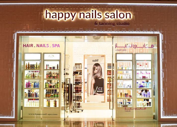 Front view of Happy Nail and Spa showcasing beauty products in Dubai, Dubai, AE.