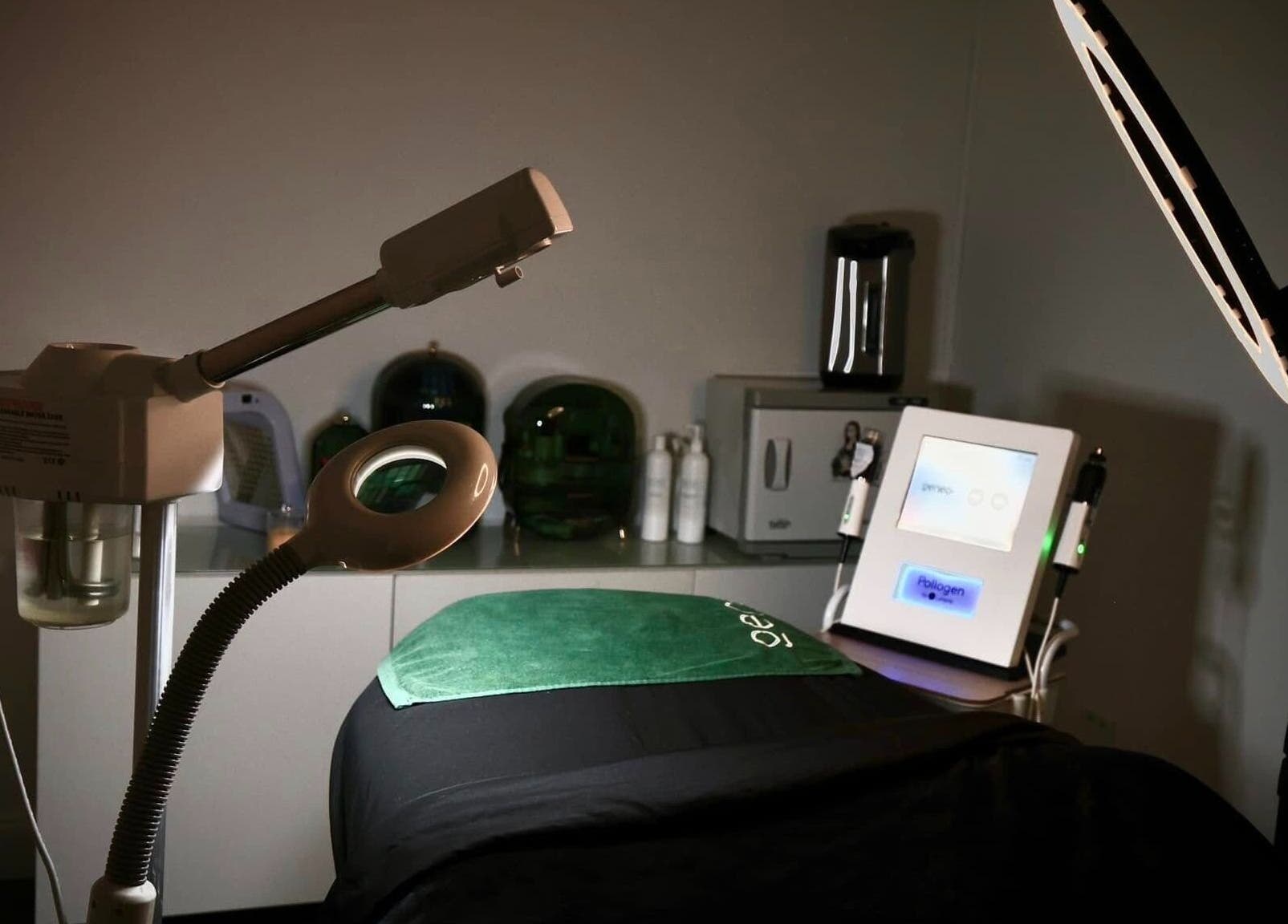 Modern skin treatment room at Skin From Brazil in Stockbridge, Georgia, US featuring advanced equipment.