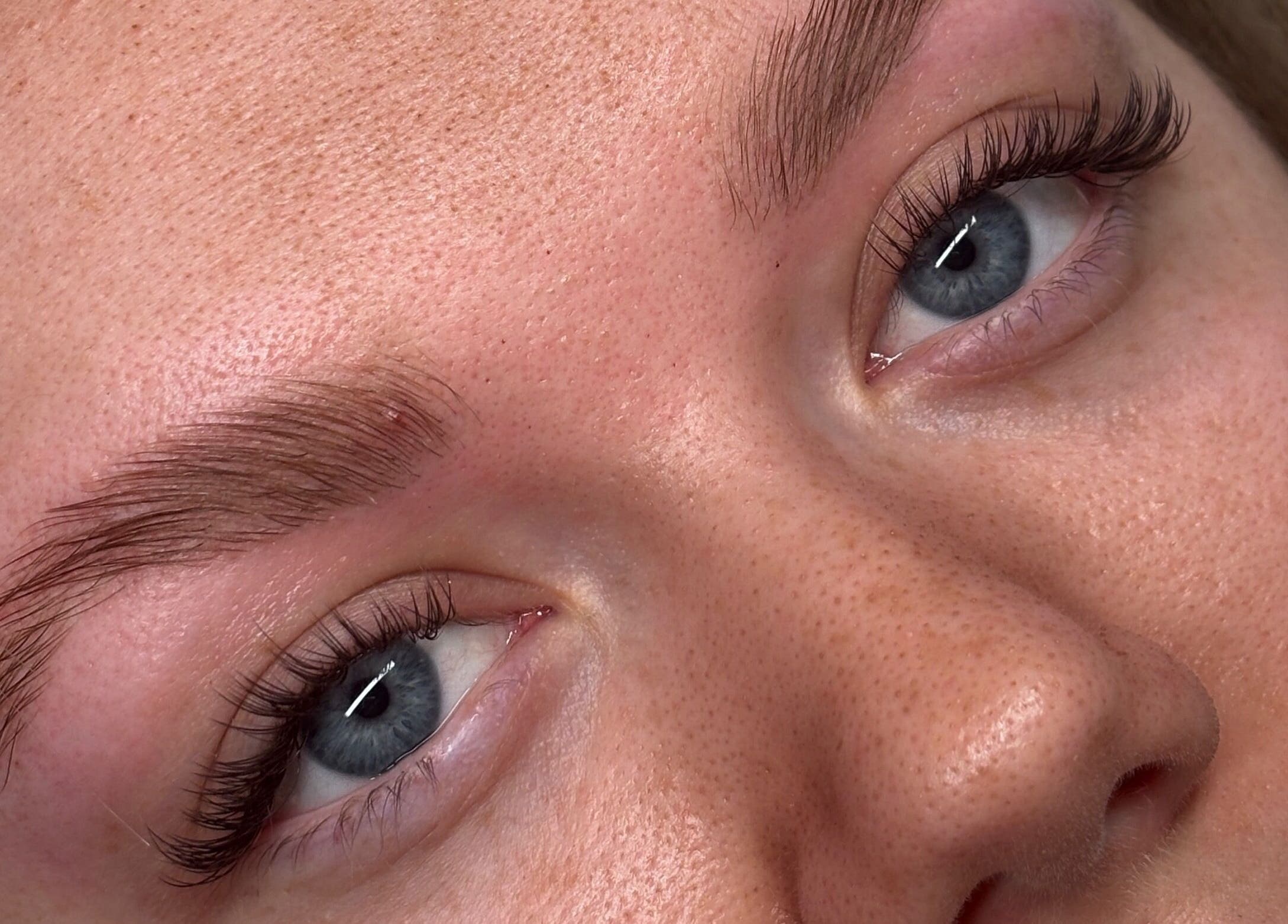 Close-up of perfectly styled eyebrows at Aleighas Beauty, Guildford, England, GB.