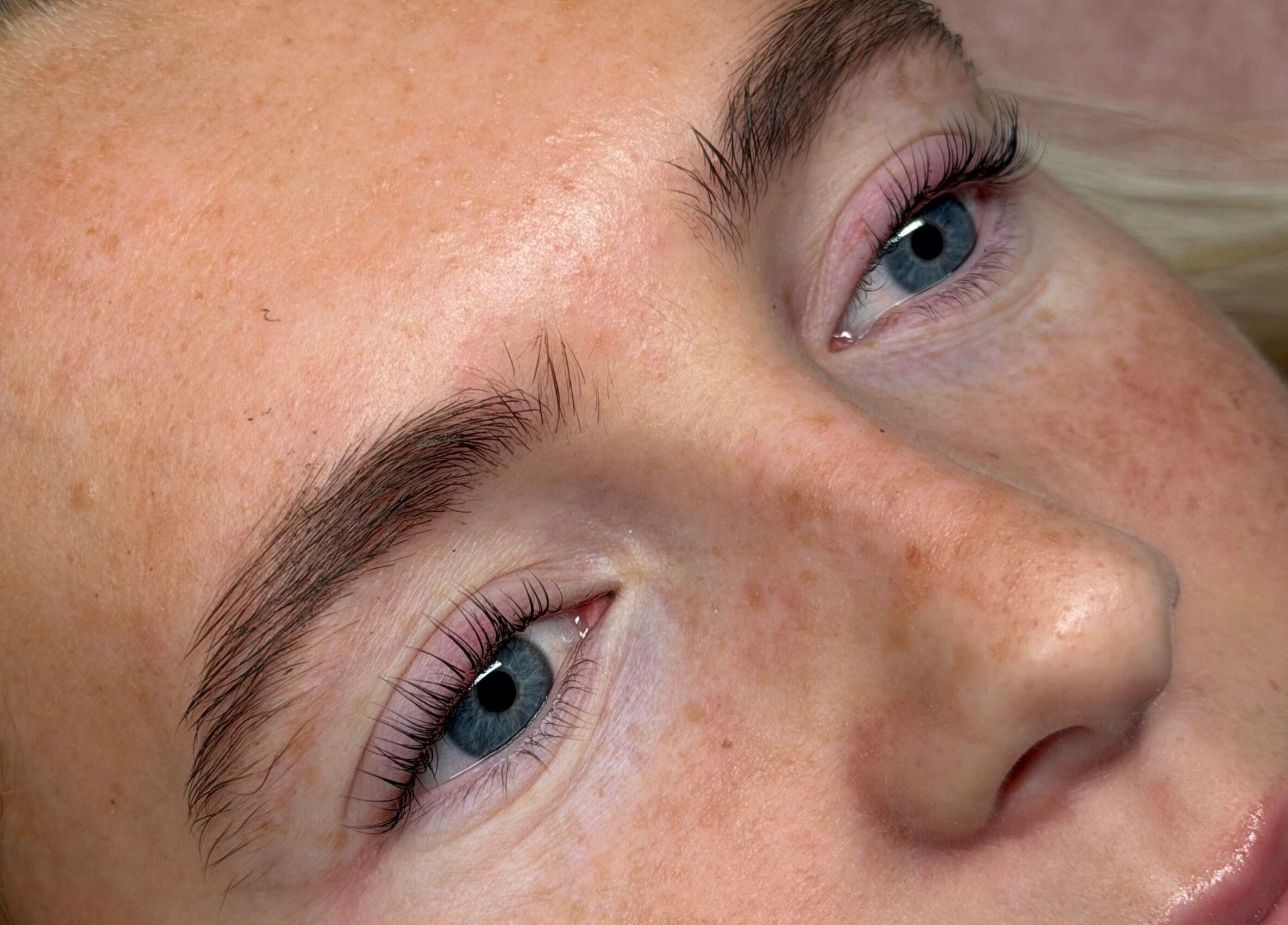 Close-up of expertly groomed eyebrows at Aleighas Beauty in Guildford, England, GB.