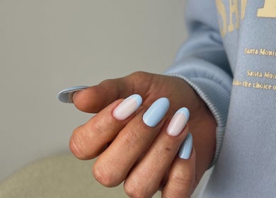 Elegant pastel nails at NAILME STUDIO in Melbourne, Victoria, AU. Perfect blend of blue and white polish.