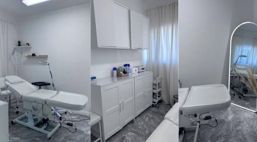 Elegant treatment room at The Vanity Aesthetics in London, England, GB, featuring modern white decor.