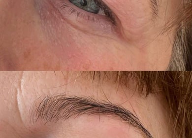 Before and after eyebrow enhancement at Kirsty’s Nails and Beauty, Chopwell, England, GB.