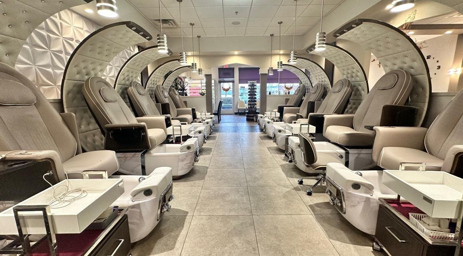 Luxurious pedicure chairs at La Vie Nails & Spa, Brookfield, Wisconsin, US ready for relaxation.