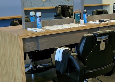 Modern barber station at Champions Barbering Institute in Portland, Oregon, US, ready for hair styling.