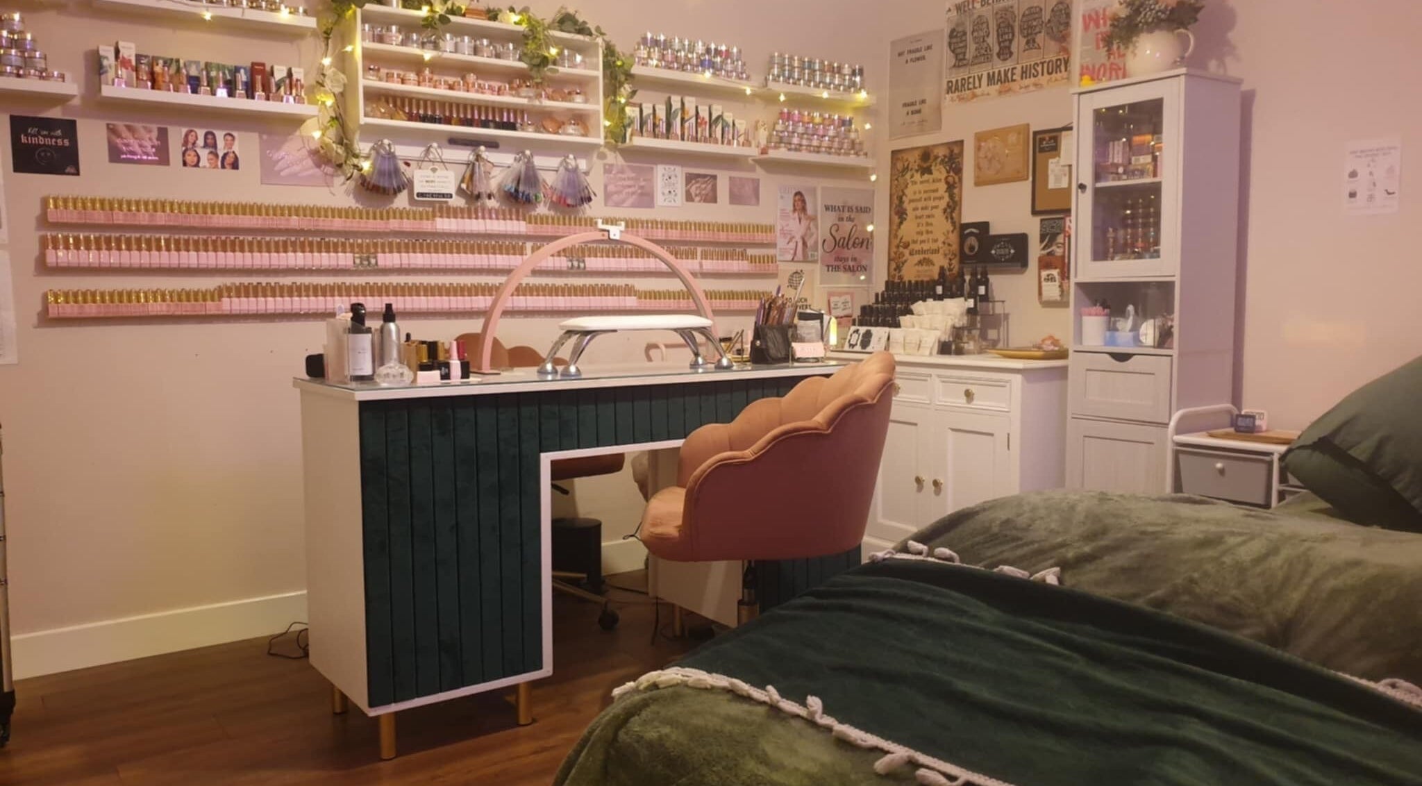 Elegant beauty station at Rebel Rose Haus of Beauty, Scarborough, England, GB with lush surroundings.