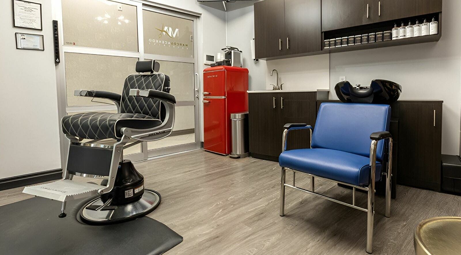 Sophisticated barber chair at Marcos Acevedo Barbering, Somerset, New Jersey, US.