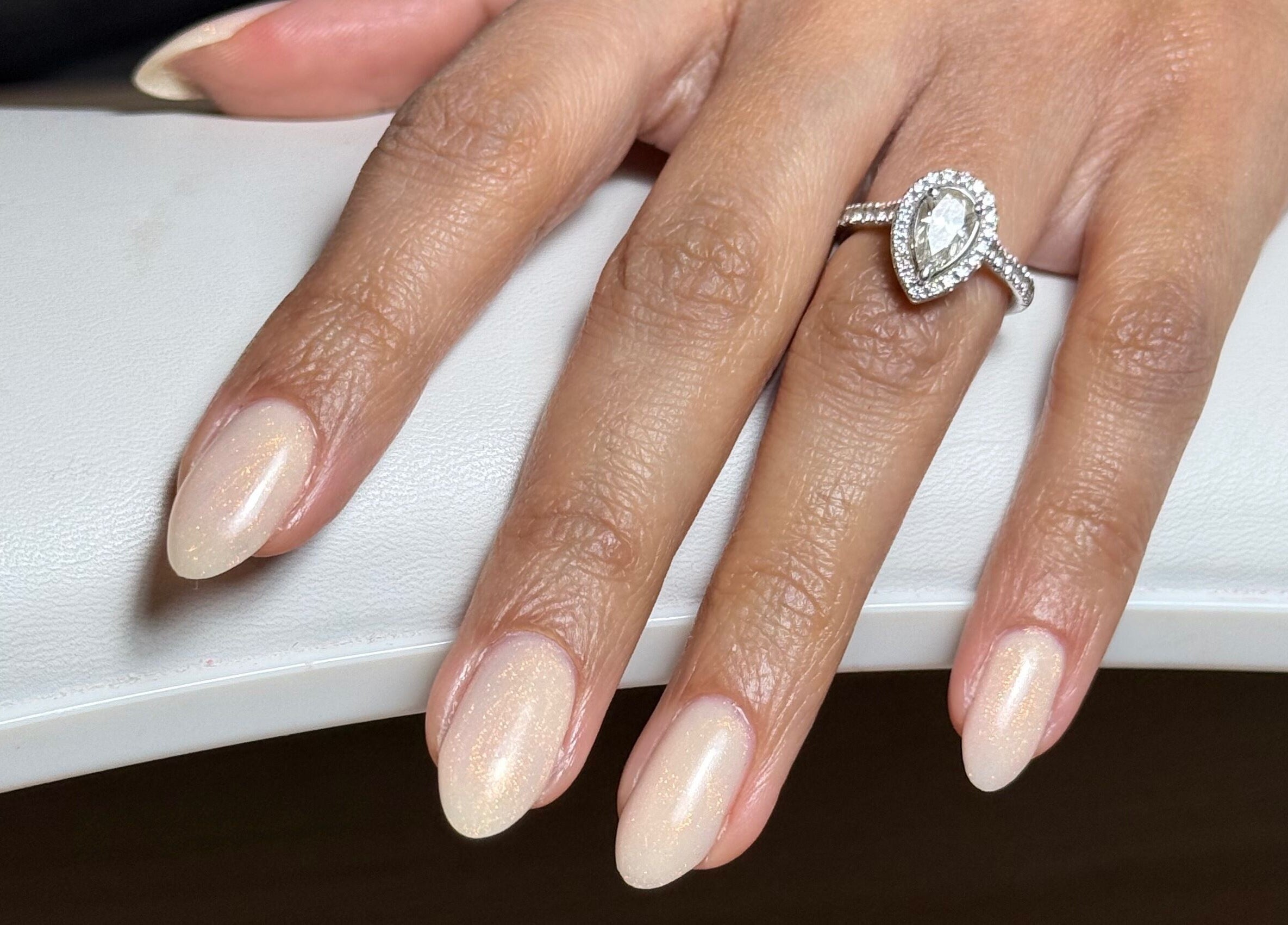 Close-up of a polished hand with elegant nails at Freedom Studio, Mountsorrel, England, GB.