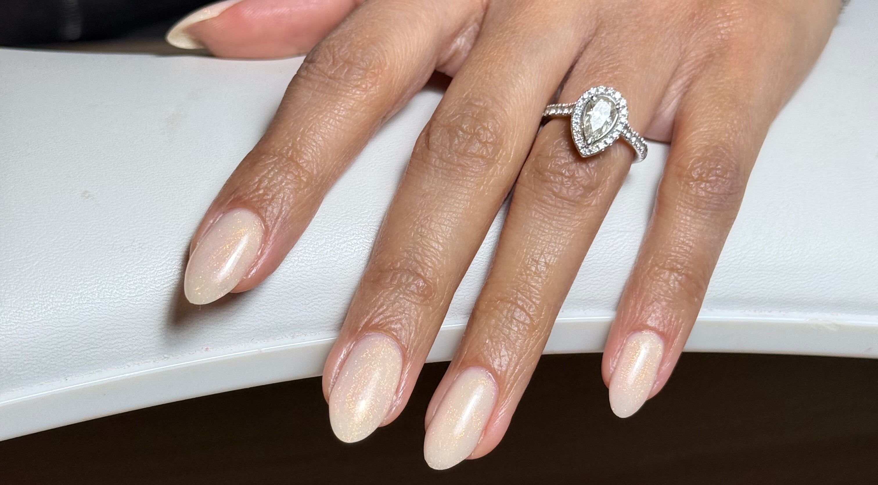 Close-up of a polished hand with elegant nails at Freedom Studio, Mountsorrel, England, GB.