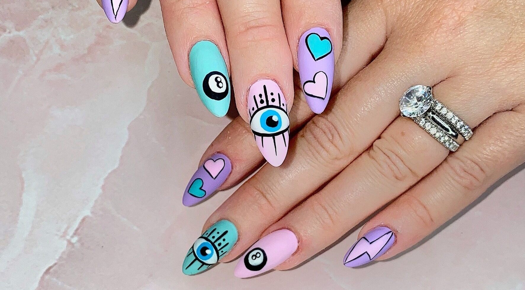 Colorful, artistic nails with designs at Apex Artistry - Redcliffe in Clontarf, Queensland, AU.