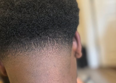 Close-up of a precise fade haircut at LM CUTZ, London, England, GB.