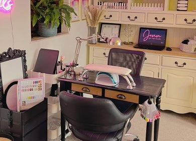 Relaxing manicure station at Jenn Gel Nail Studio, Rowley Regis, England, GB. Cozy ambiance for nail care.