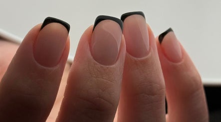 Chic black french manicure by Heather Connor at Elevate, Linlithgow, Scotland, GB.