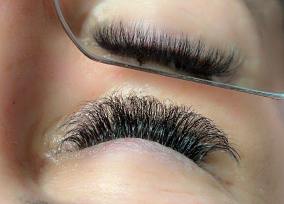 Close-up of eyelash extensions at Glamdolls, Dublin, County Dublin, IE in a beauty session.