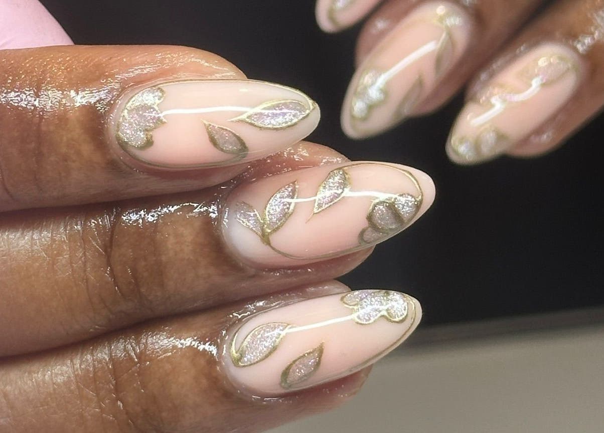 Detailed floral nail art at Glamdolls, Dublin, County Dublin, IE.