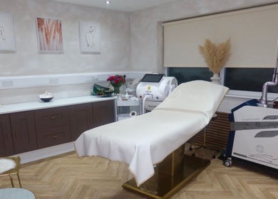 Elegant treatment room at Laser Lab Yorkshire, Normanton, England, GB equipped for beauty and wellness services.