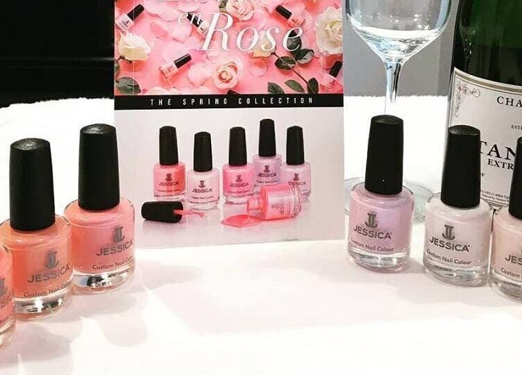 Jessica nail polishes and champagne at Mirror Mirror Shrewsbury, GB. Celebrate beauty with style.