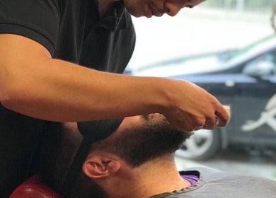 A close-up of a beard trim at Brazuca B1 Barbers, Carlisle, England, GB, showcasing precise grooming.