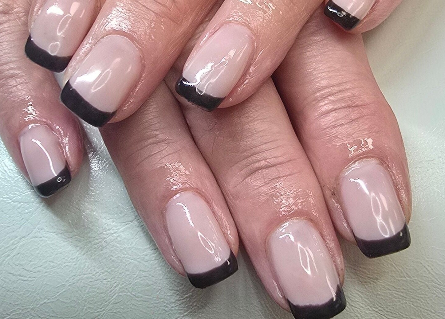 Stylish black French manicure at KLR Beauty and Brows, Jarrow, England, GB.