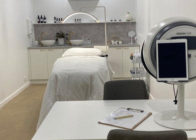 Relaxing spa treatment room at The Skin Conservatory Aldinga Beach, South Australia, AU with cozy bed and modern tools.