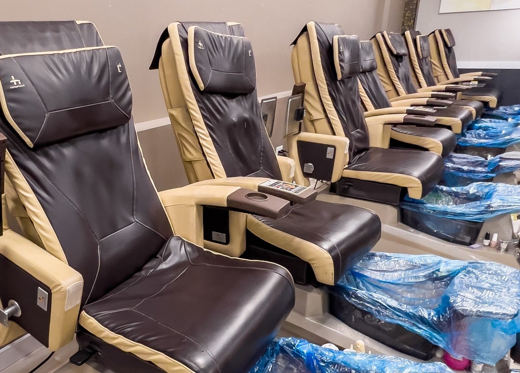 Comfortable pedicure chairs at Angelic Nails Spa, Pembroke Pines, Florida, US offering relaxing services.